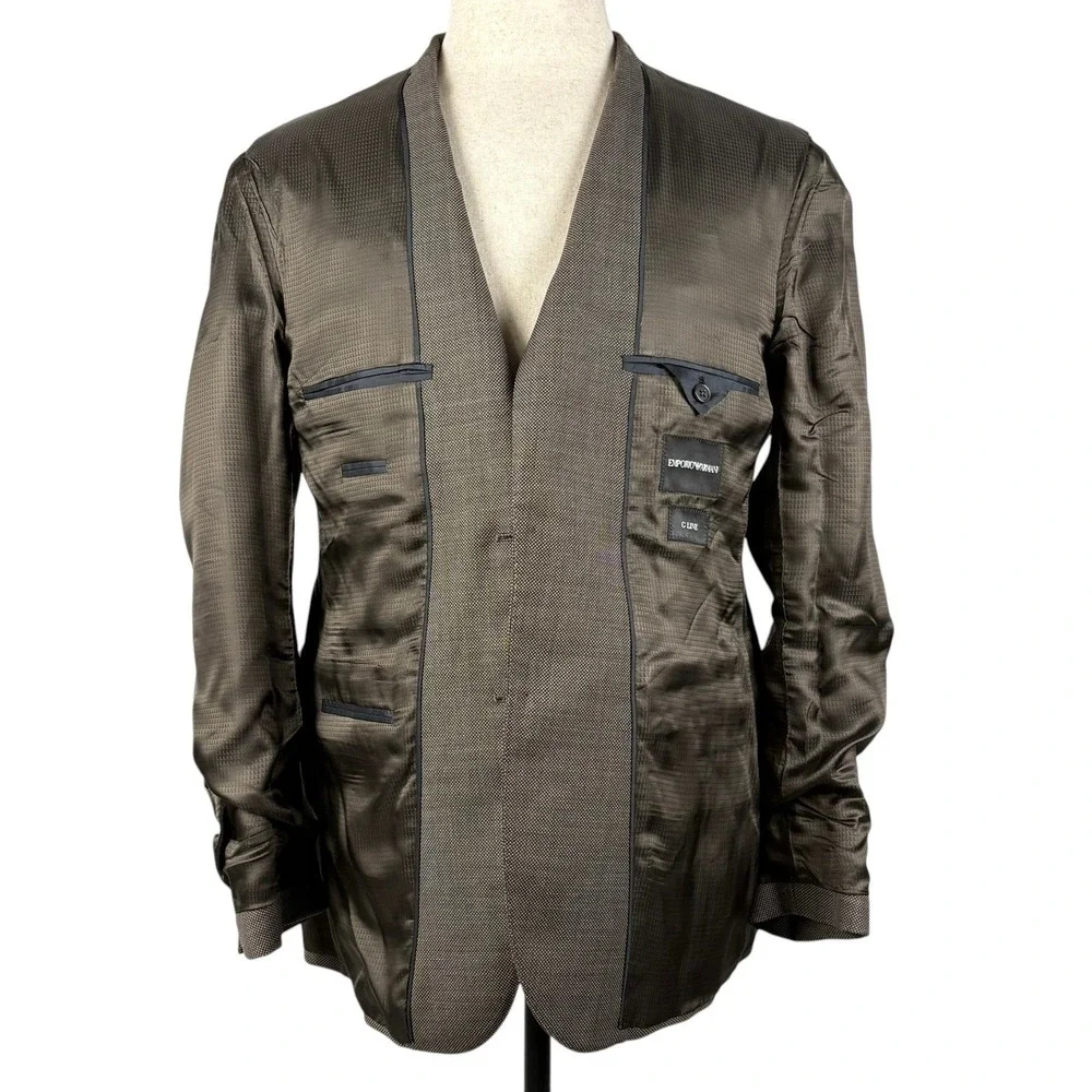 Emporio Armani G Line Blazer Mens 38R US Brown Micro Pattern Virgin Wool NEW